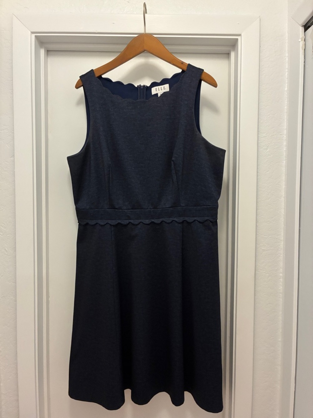 Elle Navy Sleeveless Scalloped Waist A-Line Dress